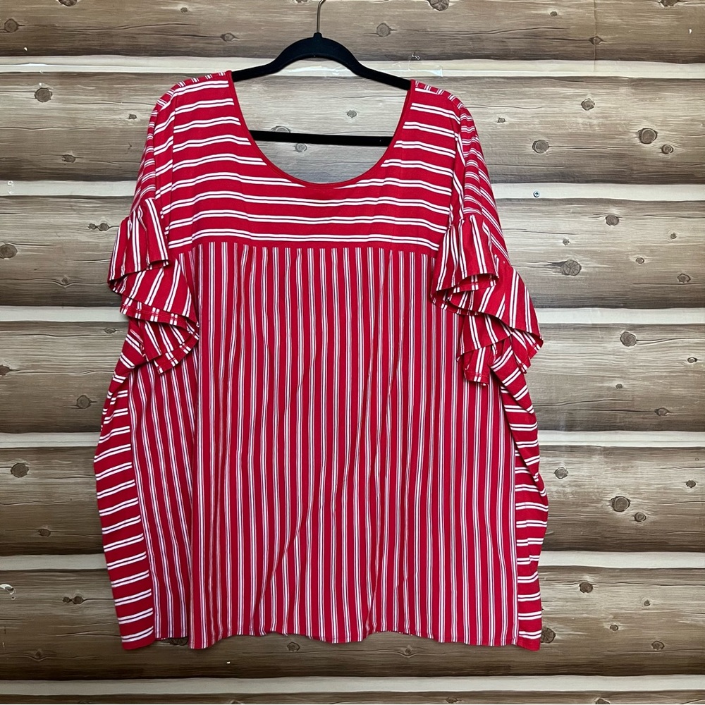 Terra sky women red‎ /white striped short sleeve blouse size 4X